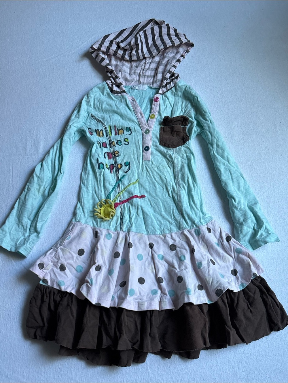 naartjie Aqua Hooded Long-Sleeve Dress Top with Polka Dot Skirt